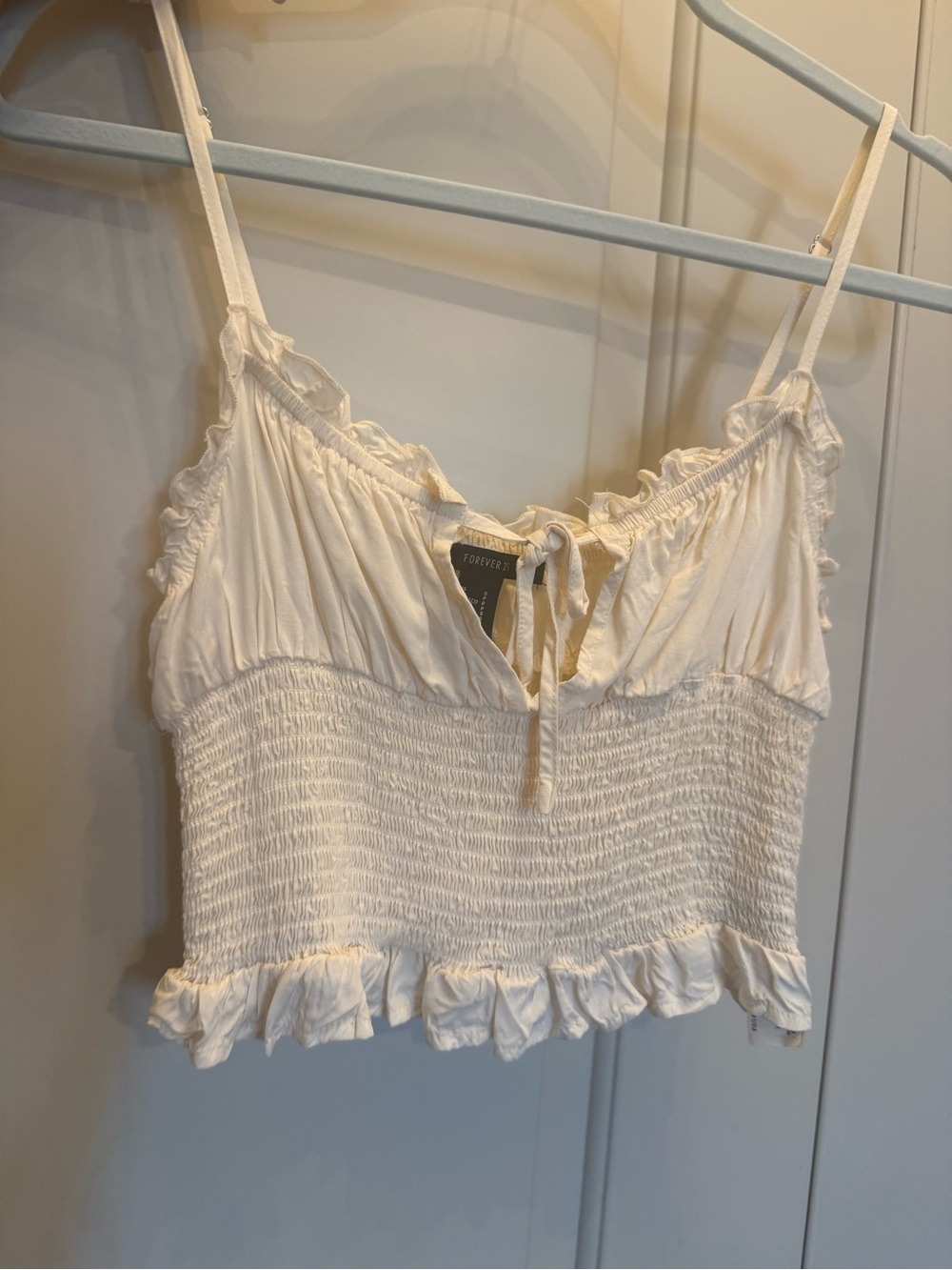 Forever 21 Cream Smocked Ruffle Tie-Front Cami